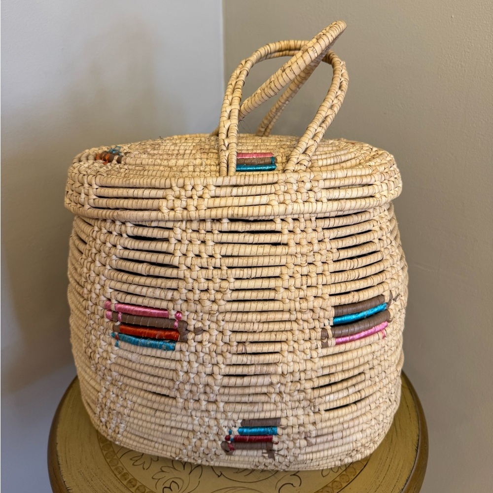 Handmade Oval Rounded Woven Coiled Basket